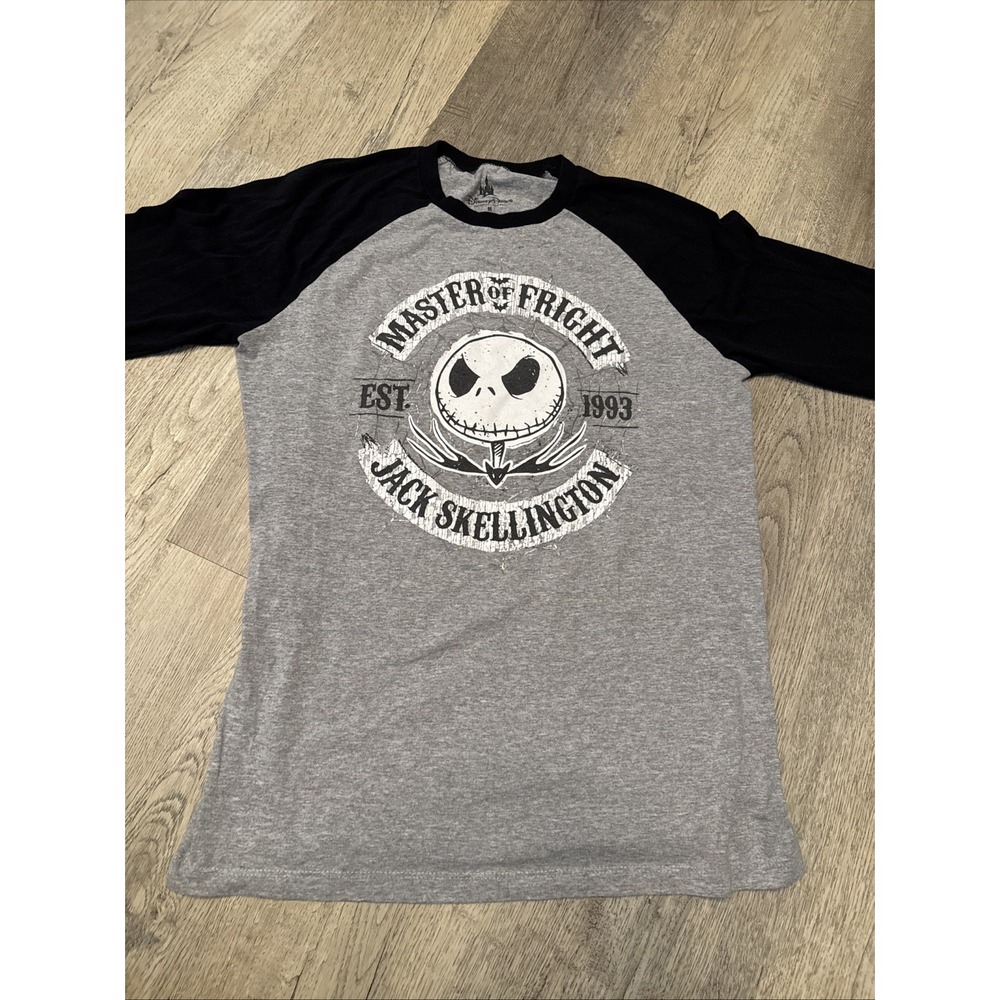 Disney Jack Skellington Master of Fright size Med‎ baseball shirt black and gray